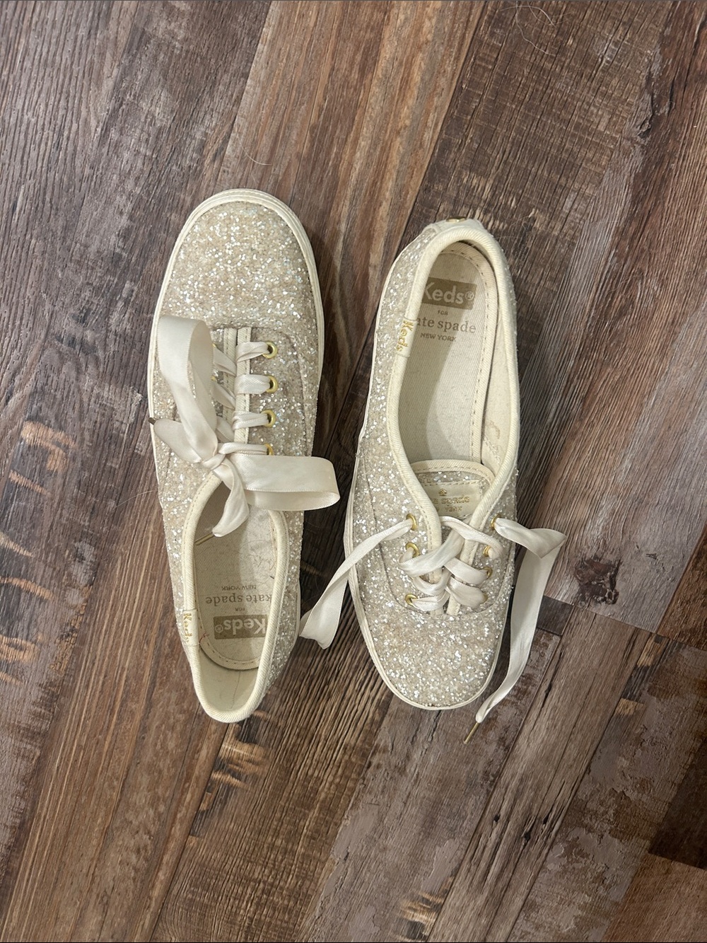 kate spade Glitter Ribbon Platform Sneakers in Champagne Gold